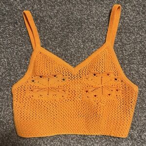 H&M Women's Crochet Cropped Orange Bralette/Top Size XS Grannycore Boho Hippie